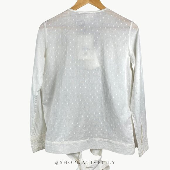 NWT Sézane Alessandra Eyelet Surplice Wrap Long Sleeve Blouse | 38 (6) | White - Picture 8 of 16